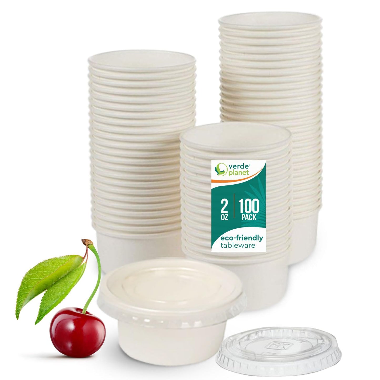 Verde Planet - 2 oz Sugarcane Bagasse Condiment Cup With Lid, Compostable | Pack of 100
