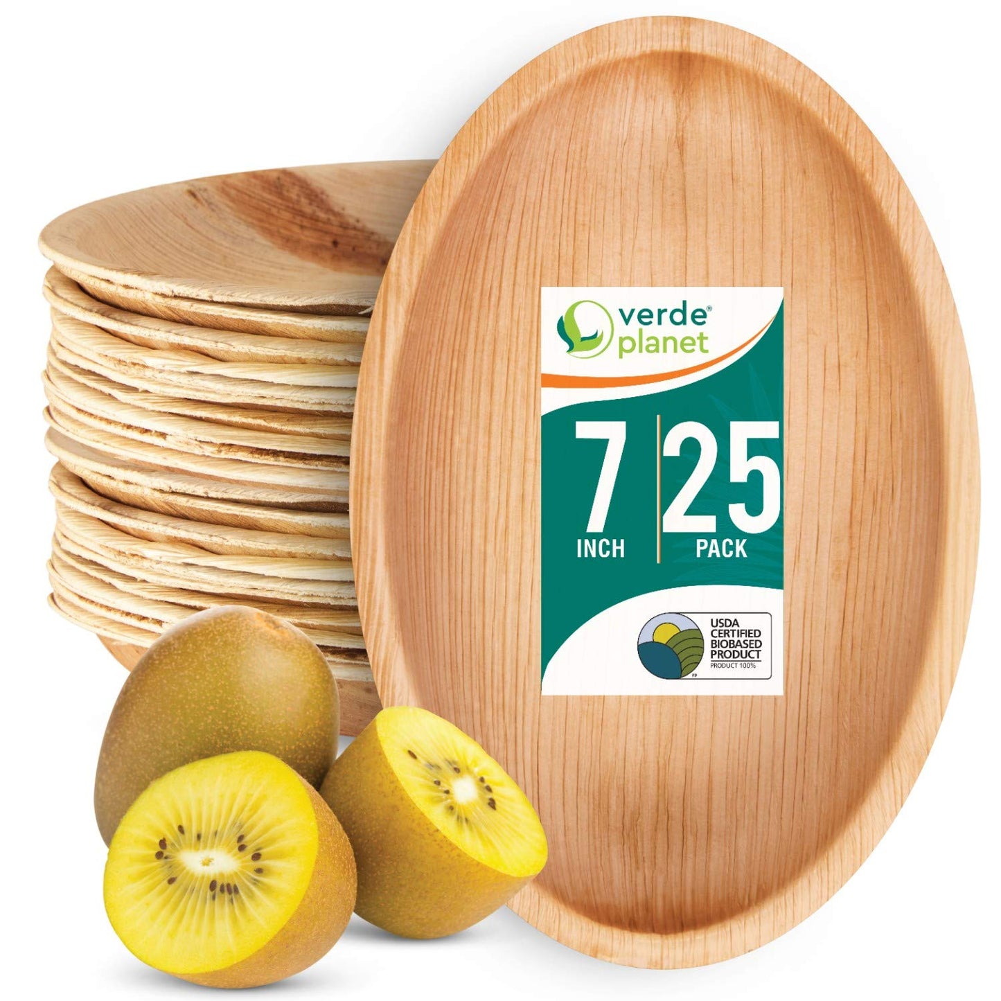 Verde Planet - 7" Oval Palm Leaf Plate, USDA Certified, Compostable | Pack of 25