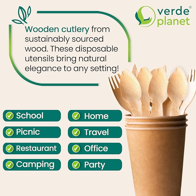 Verde Planet Birch Small Wooden Spoons - Disposable, Compostable Spoon - Biodegradable, Eco Friendly Spoons - Wood Cutlery for Desserts, and More! - 4 Inches, 100 Count