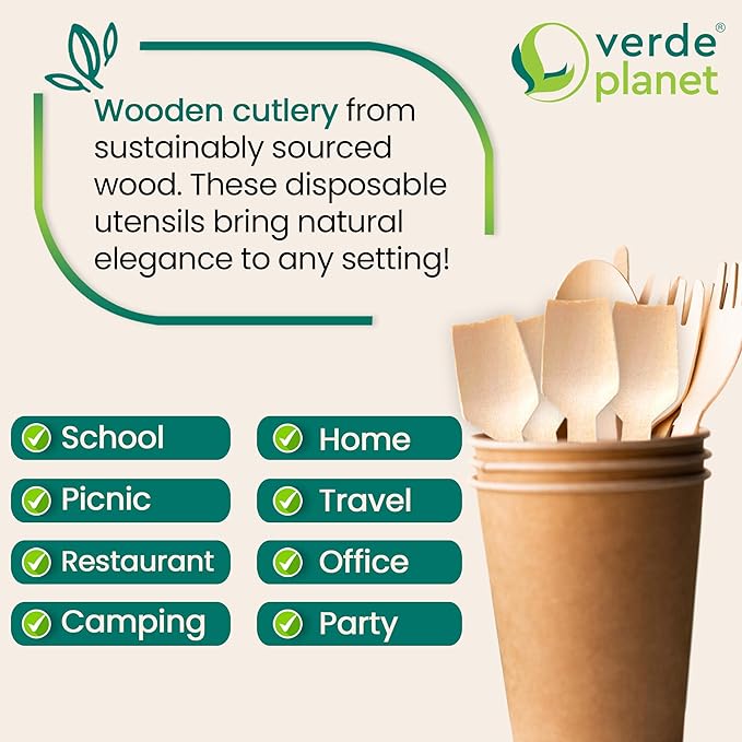 Verde Planet Birch Wooden Mini Spoons - Disposable, Compostable Sample Spoons - Biodegradable, Eco Friendly Small Tasting Spoons - Wooden Dessert, Ice Cream Spoons - 3.75 Inches, 100 Count
