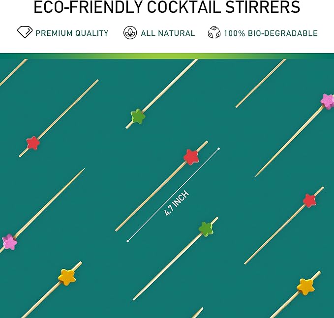 Verde Planet - 4.7" Bamboo Cocktail Stirrers, Skewers | Pack of 100