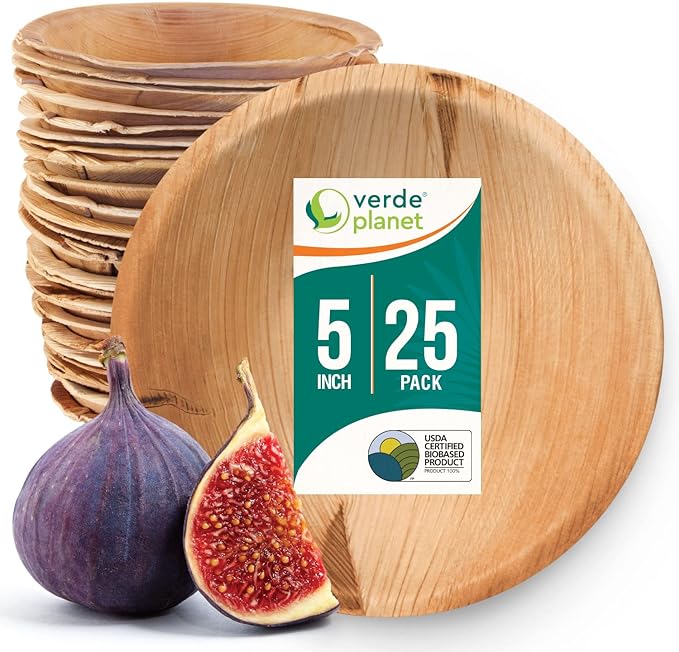 Verde Planet - 5" Round Palm Leaf Bowl, USDA Certified, Compostable | Pack of 25