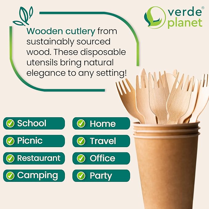 Verde Planet Heavy Duty, Disposable Wooden Knives- All-Natural, Biodegradable, Compostable, Ecofriendly, Premium Quality Knives - 6 Inches, 100 Count