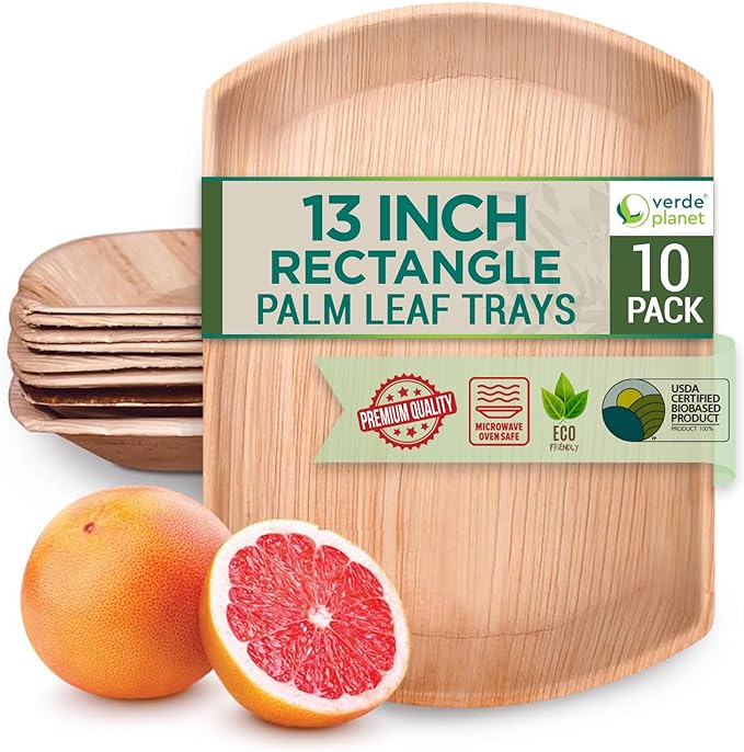 Verde Planet - 13" Rect Palm Leaf Tray, USDA Certified, Compostable | Pack of 10