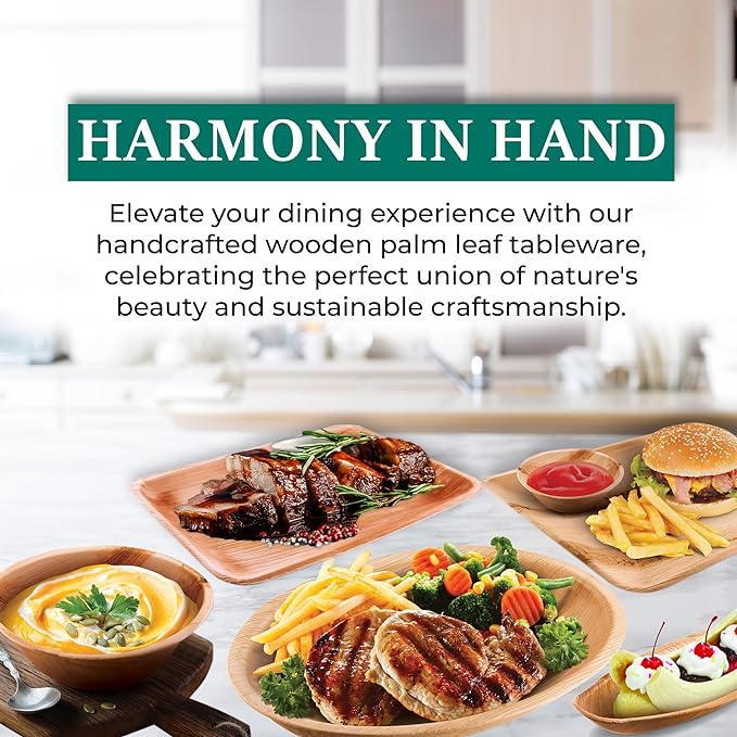 Verde Planet - 12"x10" Rect Palm Leaf Tray, USDA Certified, Compostable | Pack of 10