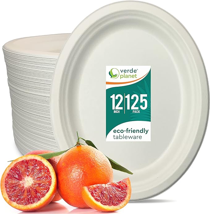 Verde Planet 12 inch Oval Sugarcane Bagasse Plate, Compostable Pac