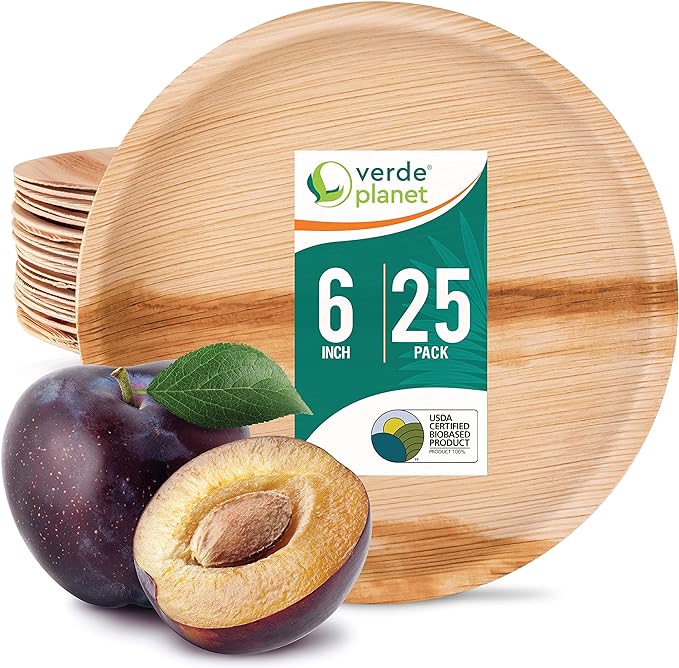 Verde Planet - 6" Round Palm Leaf Plate, USDA Certified, Compostable | Pack of 25