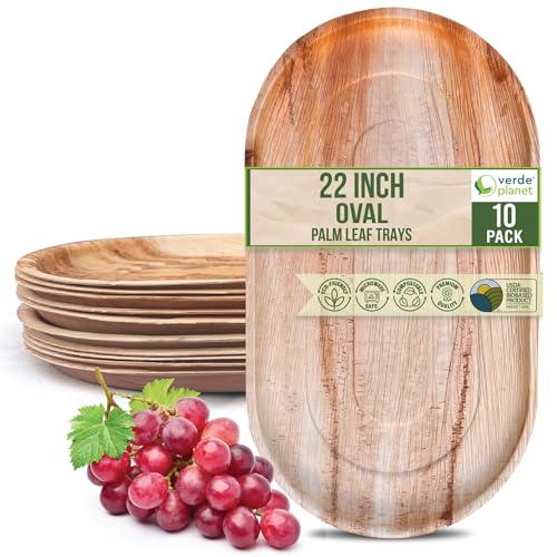 Verde Planet - 22" Oval Palm Leaf Tray, USDA Certified, Compostable | Pack of 10