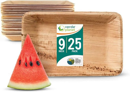 Verde Planet - 9" Rect Palm Leaf Tray, USDA Certified, Compostable | Pack of 25