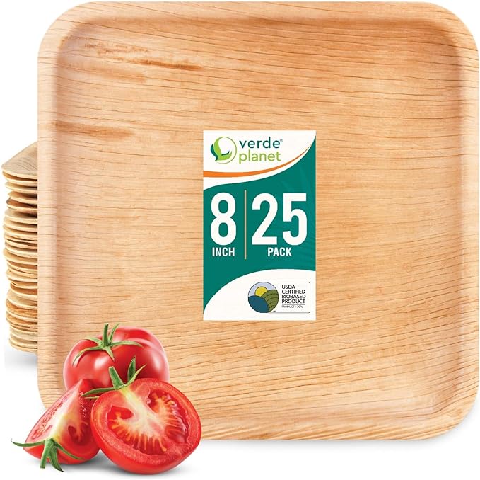 Verde Planet - 8" Square Palm Leaf Plate, USDA Certified, Compostable | Pack of 25