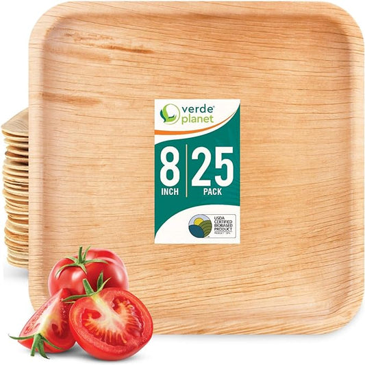 Verde Planet - 8" Square Palm Leaf Plate, USDA Certified, Compostable | Pack of 25