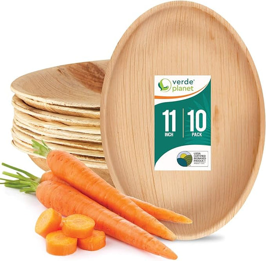 Verde Planet - 11" Oval Palm Leaf Plate, USDA Certified, Compostable | Pack of 10