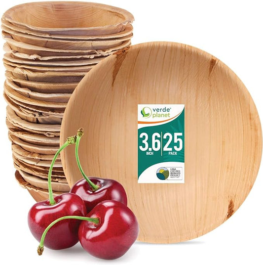 Verde Planet - 3.6" Round Palm Leaf Bowl, USDA Certified, Compostable | Pack of 25