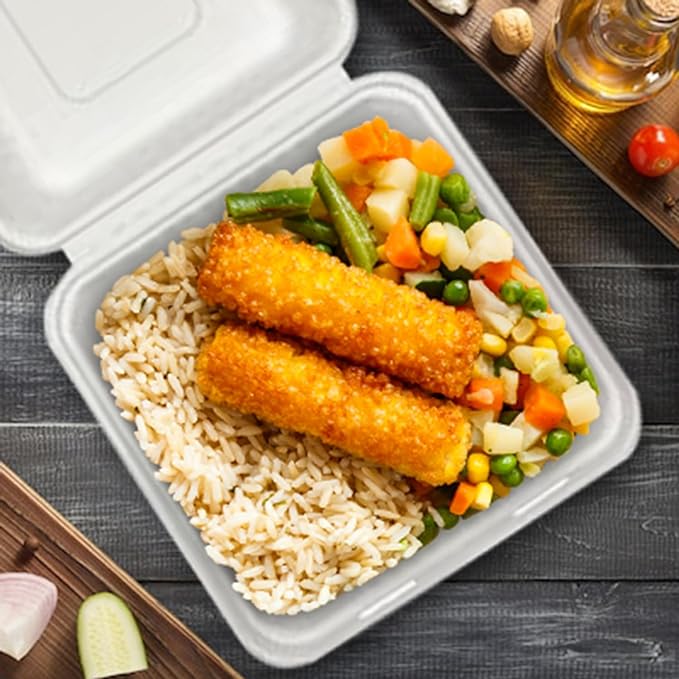 Verde Planet - 8" Clamshell Sugarcane Take-out Container, Compostable | Pack of 50
