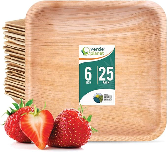 Verde Planet - 6" Square Palm Leaf Plate, USDA Certified, Compostable | Pack of 25