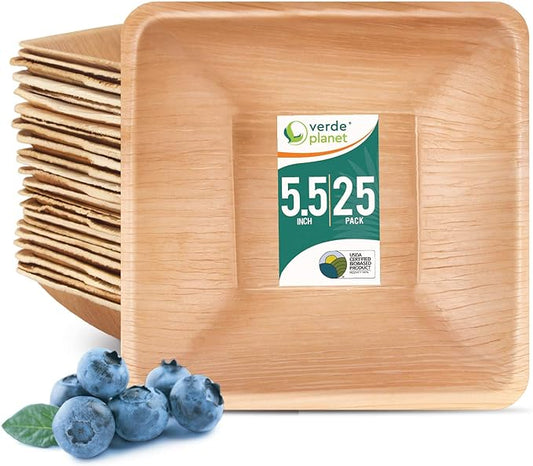 Verde Planet - 5.5" Square Palm Leaf Bowl, USDA Certified, Compostable | Pack of 25