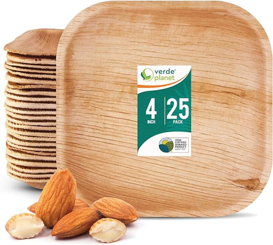 Verde Planet - 4" Square Palm Leaf Plate, USDA Certified, Compostable | Pack of 25