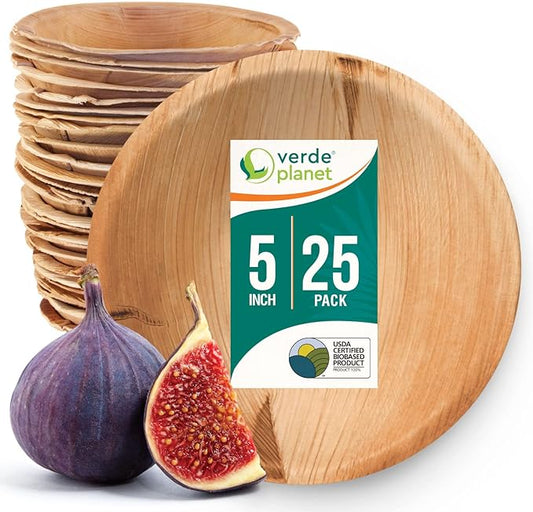 Verde Planet - 5" Round Palm Leaf Bowl, USDA Certified, Compostable | Pack of 25