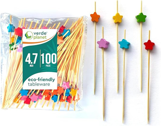 Verde Planet Coctail Stirrers - Biodegradable, Ecofriendly, Premium Quality Bamboo Skewers - 4.7 Inches