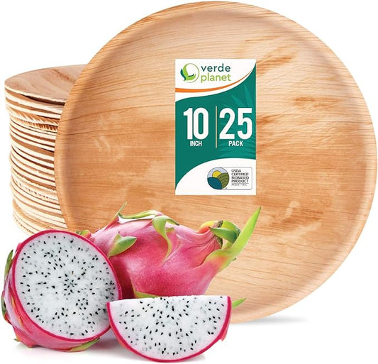 Verde Planet - 10" Round Palm Leaf Plate, USDA Certified, Compostable | Pack of 25