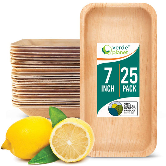 Verde Planet - 7"x3" Rect Palm Leaf Plate, USDA Certified, Compostable | Pack of 25