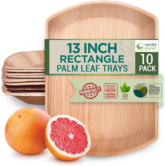 Verde Planet - 13" Rect Palm Leaf Tray, USDA Certified, Compostable | Pack of 10