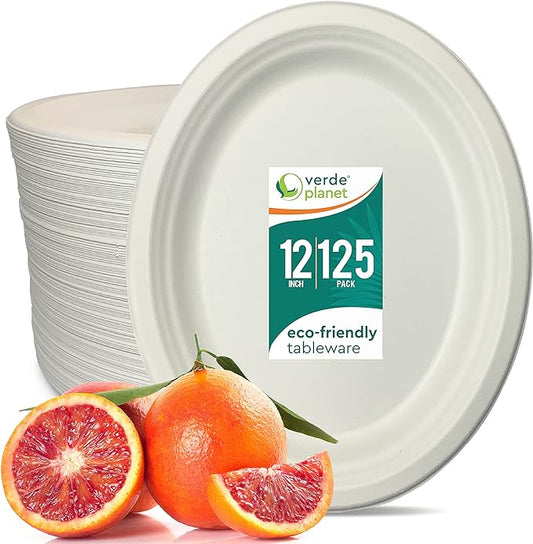 Verde Planet - 12 inch Oval Sugarcane Bagasse Plate, Compostable | Pack of 125