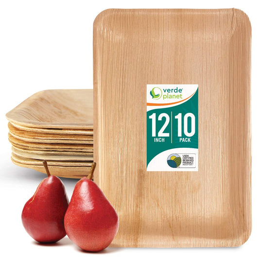 Verde Planet - 12"x8" Rect Palm Leaf Tray, USDA Certified, Compostable | Pack of 10