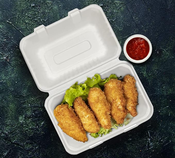 Verde Planet - 9"x6" Clamshell Sugarcane Take-out Container, Compostable | Case of 250