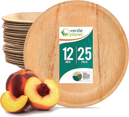 Verde Planet - 12" Round Palm Leaf Plate, USDA Certified, Compostable | Pack of 25