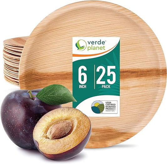 Verde Planet - 6" Round Palm Leaf Plate, USDA Certified, Compostable | Pack of 25
